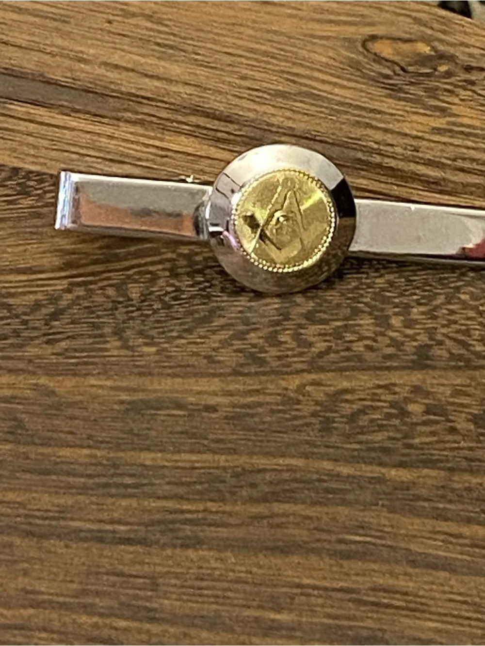 Vintage Foster Masonic Silver Tie Clip Bar with Gold Emblem Made in the USA